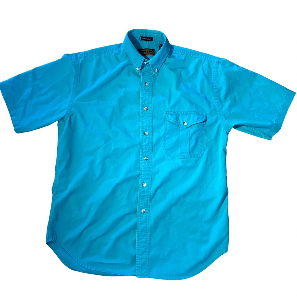 Mens Vintage Eddie Bauer Rufton Twill button down shirt in green teal size M - Picture 11 of 11